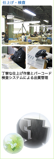 仕上げ・検査
丁寧な仕上げ作業とバーコード検査システムによる品質管理